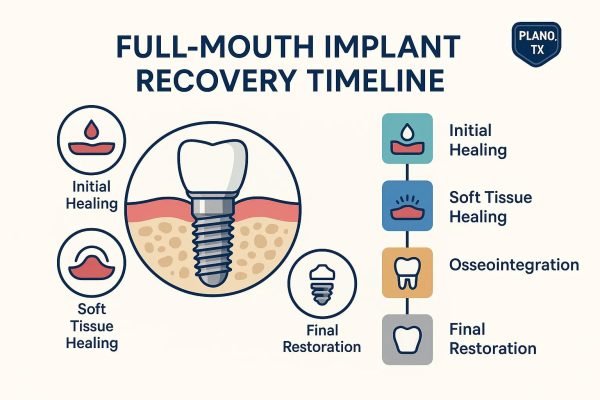 full-mouth dental implant recovery time in Plano TX